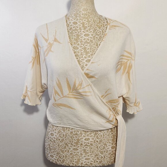 Rails Size Small Athena Savannah Palms Print Flutter Sleeve Tie Wrap Crop Top - Picture 1 of 16
